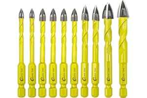 SANLEETEK Masonry Carbide Drill Bits Set - 10pcs 5MM*2+6MM*4+8MM*2+10MM+12MM Tungsten Carbide Tip with Quick Change Hex Shank for Wood Plastic Masonry Ceramic Tile Concrete