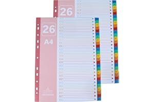 AMO HERMOSO 2 sets Separadores Archivador 2,3,4 Anillas Plastico Alfabeto Letra A-Z Numerados 1-26, Divisores Numerados Multicolor para Carpeta, Organización de Documentos y Oficina