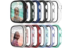 Fullife 12-Pack Hard PC Screen Protector Compatible for Apple Watch Series 9/8/7 45mm Built-in Tempered Glass Case,Overall Shockproof Bumper Suitable for iWatch 45mm,12 Colours