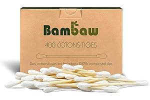 Bambaw Cotton Fioc, Cotton Fioc ecologici, Tamponi di Cotone, Bastoncini in legno, Confezione di Cartoncino Riciclato, Biodegradable, 400 pezzi, Bamboo