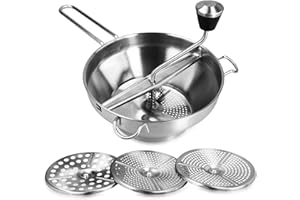 ‎NAVARIS Navaris Passiersieb aus Edelstahl mit 3x Siebeinsatz - Passiergerät Passiermühle für Suppe Marmelade Baby Brei Saucen - 3 Stück Sieb Einsätze - Mühle Presse - Passiermaschine