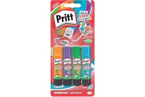 Pritt colle stick Fun Colors, colla colorata per bambini, per lavoretti e fai da te, Colla Pritt multicolore per applicazioni creative a casa e scuola, 4 colori in stick da 10g