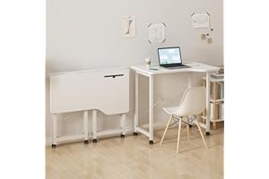 Rcynview Table de Bureau Pliante avec Roulante Verrouillable, Bureau d'Ordinateur Pliable, Table de Bureau avec Fente pour Pad, Cadre en Métal,Bureau Pliant Portable pour Étudier,Blanc, 90x56x75cm
