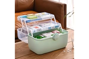 TREETDOBV Cestino Portaoggetti in Plastica per Pronto Soccorso, Contenitore per Armadietto dei Medicinali in Plastica con Scomparti e Serratura, Organizzatore Trasparente per Kit di Pronto Soccorso di(verde)