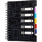 Black A5 Spiral Notebook, A5 Notebook with Dividers | Spiral Notebook with Indexes, Liniated Ring Notebook, Cute Notebooks, N
