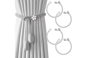 SUBTAVIK Curtain Tiebacks, 4 Pack Curtain Rope Buckle Elegant Boho Style Curtain Tiebacks Hand-Knitted Curtain Tie Backs for Home, Office, Living Room, Bedroom (Grey)