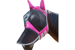 Harrison Howard CareMaster Pro Luminous Horse Fly Mask Large Eye Space Long Nose with Ears UV Protection for Horse