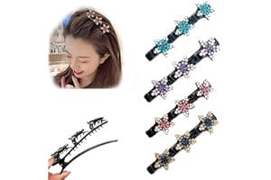 ‎YOARMYT Glitzernde Kristall-Stein Geflochtene Haarspangen, Kolibri Haarspange mit Kristallblume, Klee-Strass-Haarspange, Große Haarspangen für Dickes Haar mit 3 Mini-Haarspangen für Damen Mädchen (C-01)