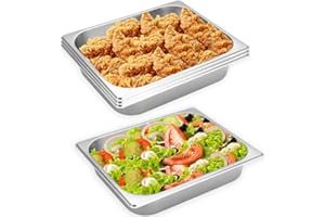 Nexboraque 4 Pcs Half Size Hotel Pan, 1/2 Size 2.5 Inch Deep Stainless Steel Steam Table Pan Half Pans for Chafing Dishes, Breading Trays for Hotel, Party, Buffet, Catering Supplies