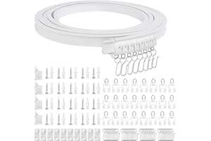 FASBET Szyna do zasłon elastyczna, 4 m, z cichymi rolkami, elastyczna szyna do montażu sufitowego, system szynowy, montaż sufitowy, zasłona prysznicowa, system szynowy