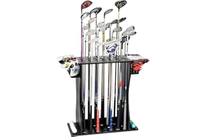 XCSOURCE Wooden Golf Club Holder, Golf Putter Stand Floor Display Rack, Golf Club Rack for 27 Clubs, Golf Balls, 8 Putter Covers Storage, Golf Club Organizer for Indoor Home Club Garage Simulator