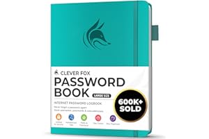 Clever Fox Libro delle password, con linguette alfabetiche, organizer per indirizzi Internet, grande custode delle password per gli accessi al sito web, acquamarina