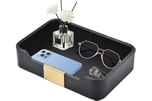 XNONE Luxury Leather Desktop Storage,Premium PU Leather Valet Tray Organizer,Entryway Table Decorative Tray,Nightstand Caddy Holder for Remote Controller,Keys,Phone,Wallet,Watch,Jewelry (Black)