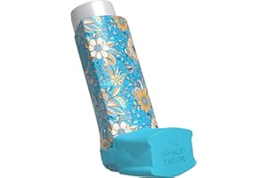 The Inhaler Tailor Cover for Ventolin and Shorter Style Inhalers in Over 30 Designs – Vegan Leather Case for Kids and Adults – Handmade in England (Blue Flower Bonanza, Ventolin Style)
