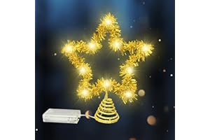 BEAFAEUR Szpic na choinkę w kształcie gwiazdy, 20 x 25 cm, szpica choinkowa z gwiazdami, z 10 diodami LED, błyszcząca szpica choinkowa na Boże Narodzenie, do ozdoby choinki (złota)