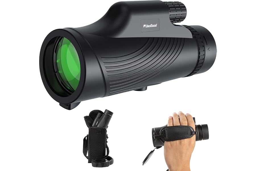 Usogood 10X42 Monocular Telescope High Power, Monoculars for Adults with BAK4 Prisms and FMC Lens, Compact Waterproof Monocular for Bird Watching Hiking Camping with Hand Strap Black