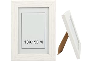 H HANSEL HOME Cornice Legno 10x15cm, Cornice Bianca Foto con Pannello in Vetro per Tavolo e Parete