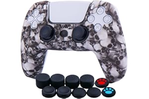 YoRHa Silicona Espesar Impresión Funda Piel Carcasas Cubierta Compatible de PS5 Mando x 1 (Calaveras Blancas) con Agarres para el Pulgar x 10