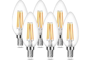 Lepro E14 LED Light Bulb, LED Candle Bulbs Small Screw, 4W 470lm, 40W Equivalent SES E14 Bulb Vintage, Warm White 2700K C35 Light Bulbs, 360° Beam Angle, Clear Filament, Non-dimmable, Pack of 6