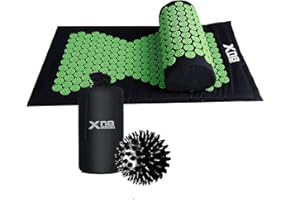 XEDON Yoga Acupressure Mat & Pillow Set | Acupuncture Reflexology Mat for Massage-Pain Relief-Stress Reduction | with Carrying Bag and Strap Black