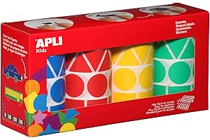 APLI KIDS APLI Lot de 4 rouleaux gommettes géométriques 27 mm (5428 pièces) Assorties