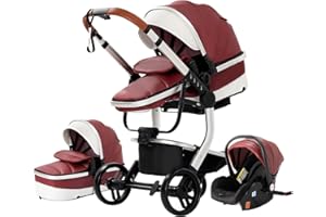 Magic ZC Kinderwagen 3 in 1, Kinderwagen mit Faltbarem Tragbarem One-Click-Design, Buggy mit Umkehrbarem Zwei-Wege-Schub, Kinderwagen 3 in 1 Komplettset mit Zubehör Hohe Landschaft (rot 518)