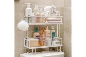 Pinkgarden Over-the-Toilet Storage Shelf, Large Capacity Bathroom Organizer, No-Drill Installation, Rust-Resistant Thick Steel, Space-Saving Over Toilet Bathroom Shelf (White, 2 Tier)