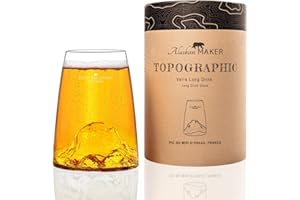 Alaskan MAKER Verre long 450ml - Borosilicate de qualité supérieure soufflés artisanalement avec les montagnes en relief | Cocktail, bière ou soft TOPOGRAPHIC (Pic du Midi)