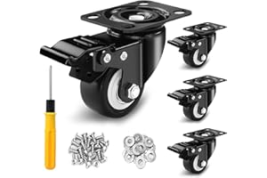 DYDHRER 4 Piezas Ruedas para Muebles Pesados, Ruedas para Muebles, 50mm Hasta 300kg, Ruedas con Freno, Ruedas Giratorias con Tornillos y Destornillador para En Interiores y Exteriores