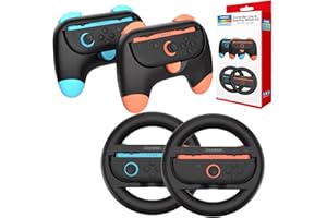 LONGYI 4 in 1 Set con 2 Pezzi di Volante e 2 Pezzi di Impugnatura per Switch 2, Volante da Corsa Dal Design Ergonomico e Impugnatura Confortevole Compatibile con il Joycon Controller