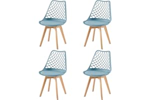 EGGREE Lot de 4 Chaises de Salle à Manger en Creux Scandinaves Testées SGS, Chaises Creusée de Cuisine Rétro à Coussin, Sculptés Chaises évidée de Bureau Pieds en HêTre Massif - Morandi Bleu Clair