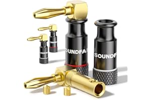 SOUNDFAM 90-Grad Bananenstecker 24k Vergoldet für Lautsprecherkabel - 4 Stück (2 Paare) - Premium Audio Bananenstecker für DIY Projekte