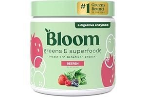 BLOOM NUTRITION Bloom Superfood Powder Women - Berries - With Probiotics, Enzymes, Spirulina, Chlorella - Supports Intestinal Health, Detox & Energy - Anti-Bloat - 25 Servings - Smoothie Boost