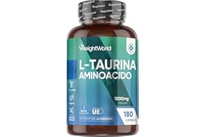 WEIGHTWORLD Taurina Integratore 1000mg per Dose, 180 Capsule con L Taurina Polvere Vegana (3 Mesi), Aminoacidi Essenziali, Pre Workout e Post Workout, Taurine Senza Magnesio Stearato né OGM, Prodotto in Europa