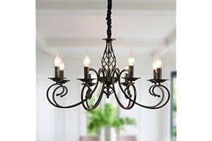‎GANEED Ganeed Rustikale Kronleuchter Kerze Französischer Landkronleuchter Vintage Eisen Pendelleuchte Hängeleuchte Schwarz 8 Lichter