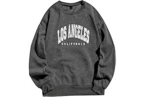 HZMM Casual LOS ANGELES Sweatshirt Printed Crewneck Cotton Long Sleeve Tops Ladies Sweatshirt Club Basic Tee Shirt Casual Jumper Tops fit Teenage Girl