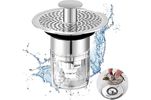 JRJUBB Tappo Lavandino Bagno con Filtro di Scarico, Pop Up , con Anti-clogging, Click Clack per Foro di Scarico 34-37mm
