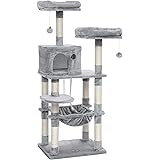 FEANDREA Kratzbaum 143 cm, 2 kuschelige Aussichtsplattformen, hellgrau PCT15W