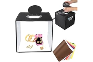 PULUZ Fotostudio Lichtbox 25cm Lichtzelte Fotografie klein Light Box Tragbare Faltbare Desktop Schießzelt Box mit 6 Pieces 12 Color Hintergründe Kit Hintergrund Dimmbares LED-Ringlicht Fotobox