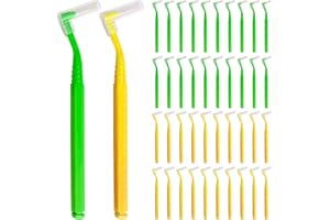 SKHAOVS 40 Stück L-förmige Interdentalbürste mit Langem Griff,Zahnbürste Zwischen Zähnen und Zahnfleisch,Zahnreinigung Zwischenräume,für Zahnreinigung Plaqueentfernung(Gelb Grün)