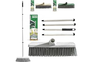 GENERIC Garden Broom Outdoor Heavy Duty 12" with Stainless Steel Handle 2-in-1 Yard Brush Stiff Hard Bristle Sweeping Brush for Patio Driveway Paths Decking Strong Handle Broom for Leaves & garden Cleaning