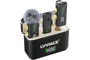 LVVIACE Microphone sans fil pour iPhone iPad Android (Lightning/USB C), double micros et étui de charge avec écran numérique, réduction intelligente du bruit, autonomie de la batterie 45h, portée de