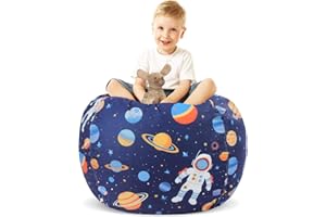 ‎DECALSWEET decalsweet Sitzsack Kinder Spielzeug Stofftier Aufbewahrung, Große Größe Kuscheltiere Aufbewahrung für Mädchen Jungen, Aufbewahrung Organizer Lagerung Kinderzimmer (Nur Tasche Blau Astronaut