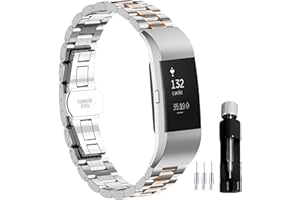 Gheper Metal Watch Band 316L Stainless Steel Compatible with Fitbit Charge 2/Charge 2HR Wristband Replacement Strap for Women Men
