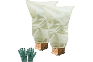 LEBOKJ 2 housses d'hiver avec gants anti-froid – 80 cm x 120 cm – Protection pour plantes en pot, avec fermeture éclair et cordon de serrage, respirant & imperméable. Idéal contre le froid, la neige, les ois