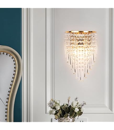 Risjc LED Modern Style cristallo nappa appliques luce dell'interno Lampade da parete di fissaggio 2 E14 cristallo Lustri Lampada laterale camera da letto bagno Luce a muro Decorare (Color : Argento