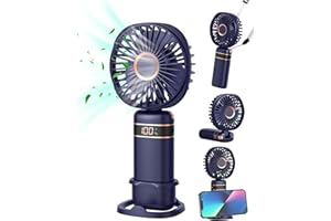 FAPPEN Mini Handheld Fan, Portable USB Hand Held Fan, Rechargeable 5 Speeds Folding Hand Fans with Base and Lanyard for Home Office Bedroom Outdoor Travel(Deep Blue)