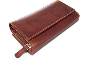 ROYALZ 'Orelia' skórzany portfel damski w stylu vintage, z 18 przegródkami na karty, długi portfel z wieloma przegródkami, etui na karty z blokadą RFID, duże etui, brązowy (Roma Cognac Brown), M, RFID