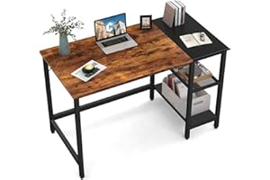 CubiCubi Computer Home Office Desk, 100 * 60cm Small Desk Study Writing Table with Storage Shelves, Modern Simple PC Desk with Splice Board, Rustic Brown and Black