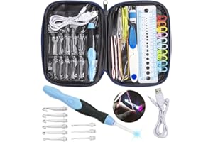 Feelava LED Aiguille à Crochet, Lumineux Aiguilles à Tricoter Tricot Outils avec Organisateur Cas & Rechargeable Batteries, 9 Interchangeables Têtes 2.5mm à 6.5mm, LED Ensemble de Crochets(Bleu)